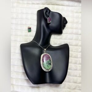 Tasmanian Stichtite Green and Purple Pendant, Earrings, and Necklace